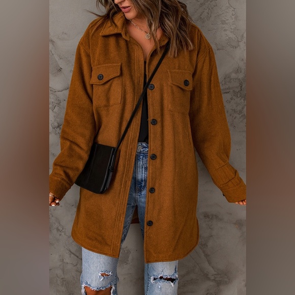 Pocketed Button Up Dropped Shoulder Jacket - Picture 1 of 7